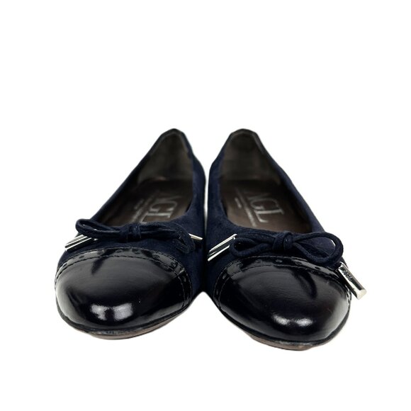 AGL Attilio Giusti Leombruni Dara Cap Toe Ballet Flats Navy Suede Patent 6.5 - Picture 5 of 9